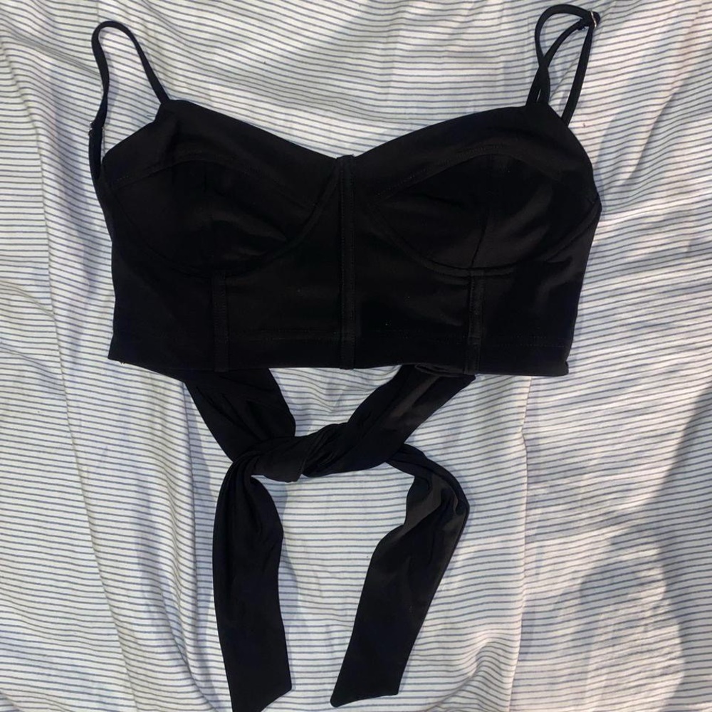 forever 21 black back tie cropped corset tank top